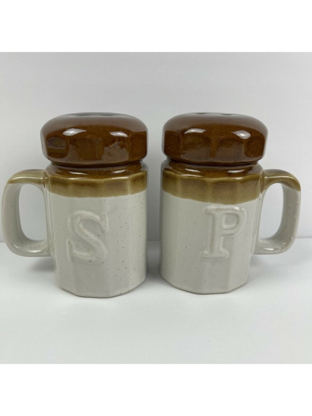 Brown Drip Glaze Ceramic Salt & Pepper Shakers 70s boho cottage rustic granola
